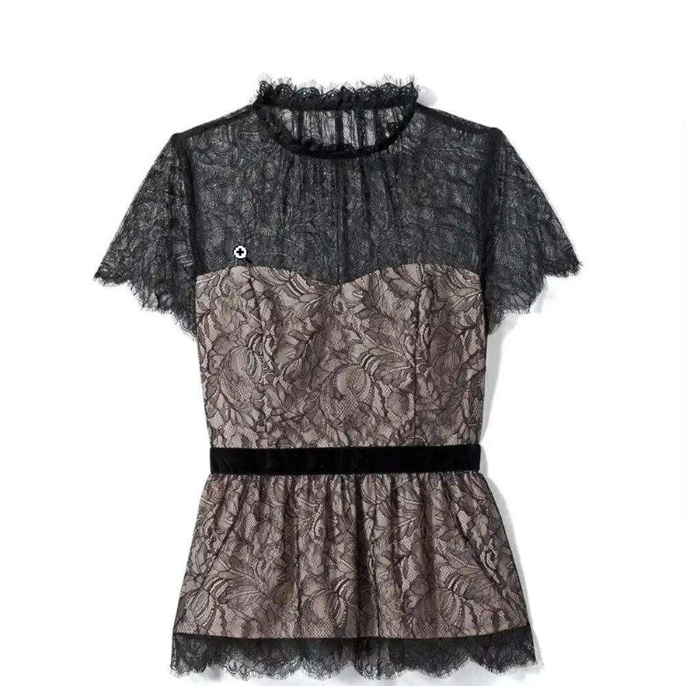 NWT - White House Black Market Short Sleeve Lace Blouse